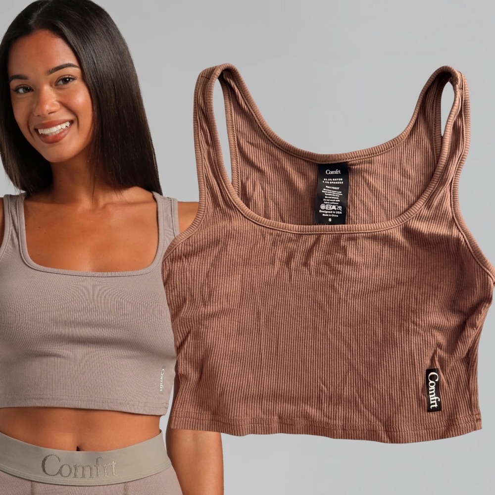 Comfrt Ribbed Cropped Tank Top Brown Small